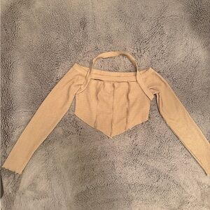 Cropped Off-Shoulder Crop Top in Beige